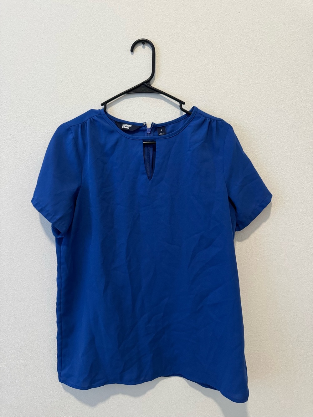 Lands' End Royal Blue Short-Sleeve Keyhole Blouse